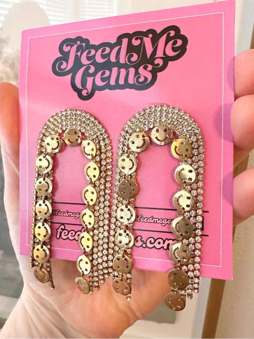 Feed Me Gems Gold “Be Happy Rainbows” Earrings - Picture 3 of 4